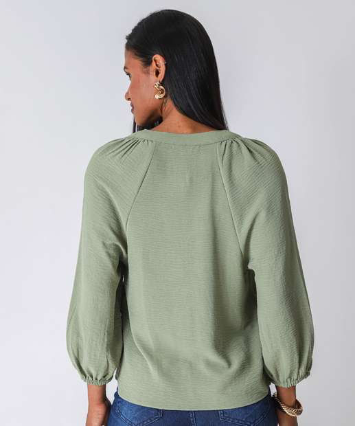 Blusa Feminina Manga 7/8 Textura Marisa Verde
