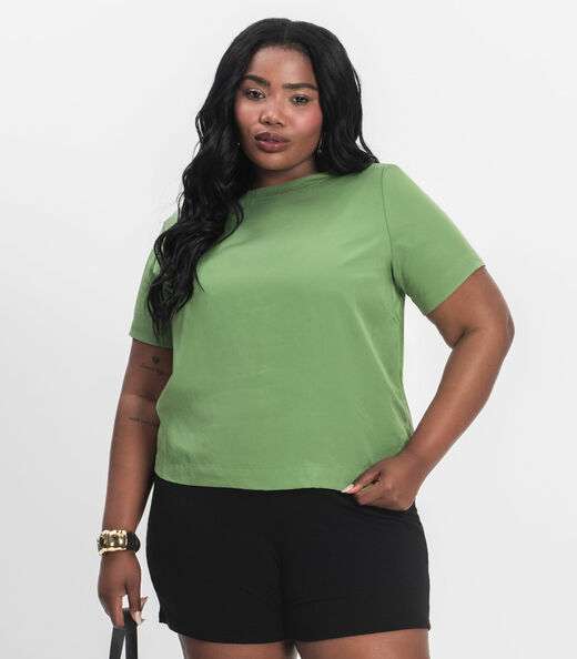 Image_Blusa Manga Curta Feminina Plus Size Secret Glam Verde