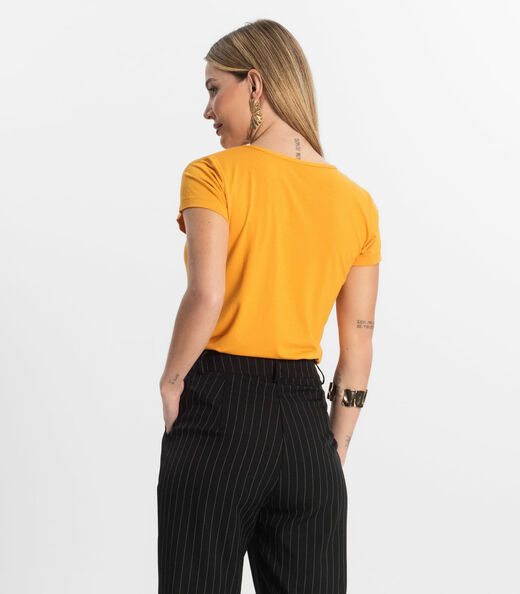 Blusa Feminina Viscotorcion Básica Rovitex Amarelo