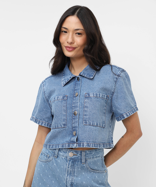 Image_Camisa Cropped Jeans Feminina Bolso Marisa