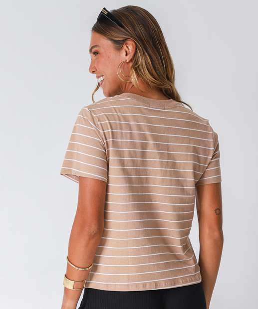 Blusa Feminina Listrada Manga Curta Marisa Bege