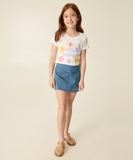 Short Saia Infantil Jeans Bolso Marisa Tam 4 a 10