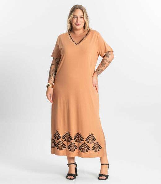 Vestido Super Midi Plus Size Secret Glam Marrom