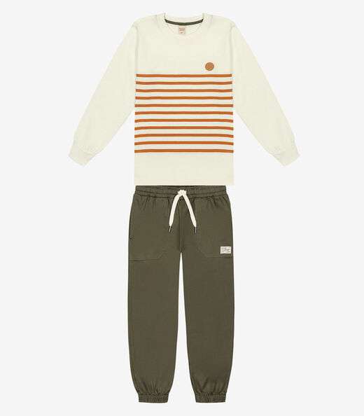 Conjunto Camiseta Manga Longa E Calça Trick Nick Bege