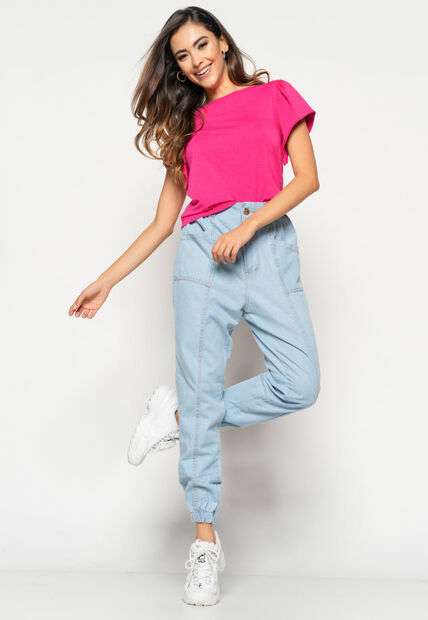 Blusa  Princesa Com Detalhe Assimétrico Malha Rosa