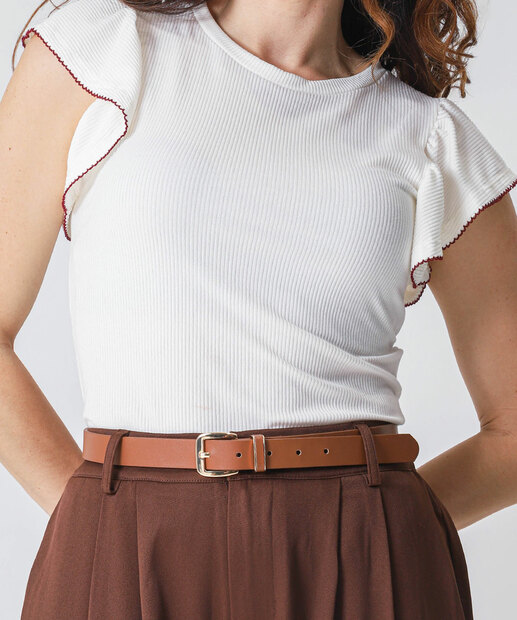 Blusa Feminina Canelada Babado Marisa Off White