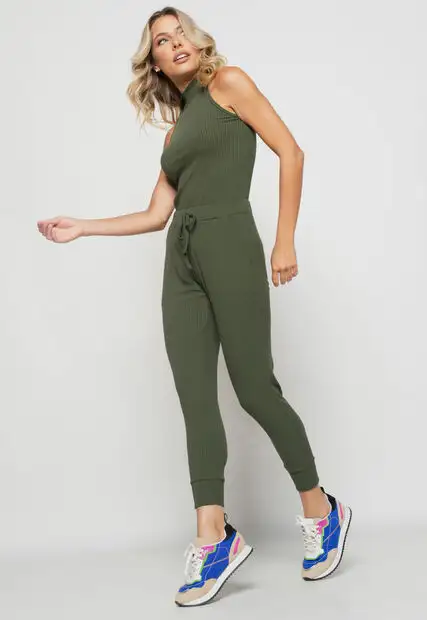 Kit 2 Calças  Jogger Comfy Malha Canelada Verde e Preta