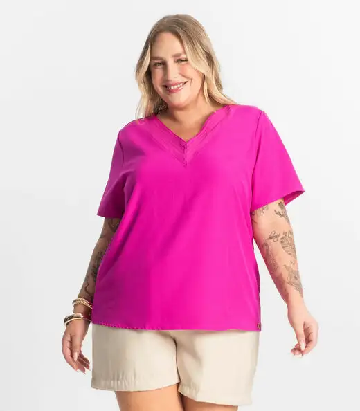 Image_Blusa Manga Curta Plus Size Secret Glam Rosa