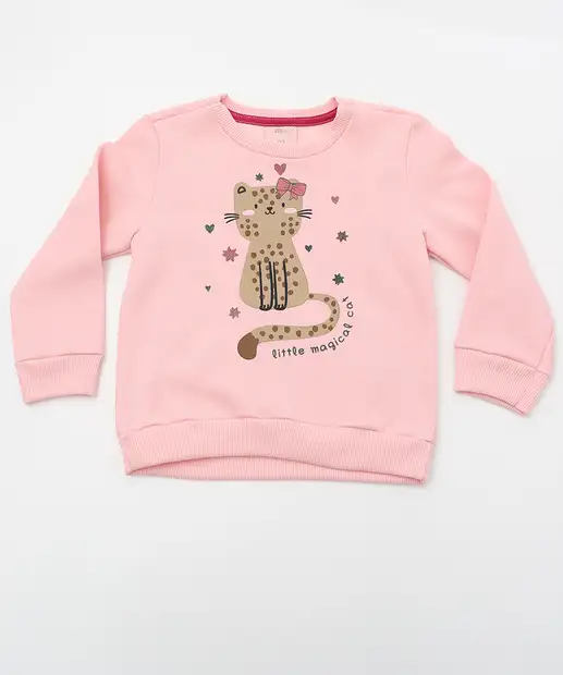 Conjunto Moletinho Infantil Gato Marisa Tam 1 a 3 Rosa