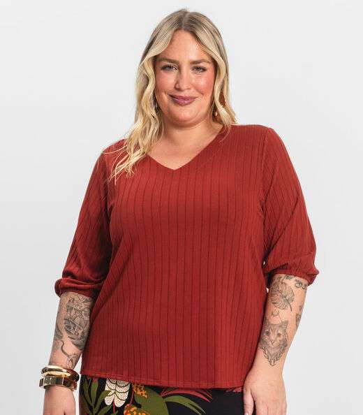 Blusa Canelada Plus Infinita Cor Laranja