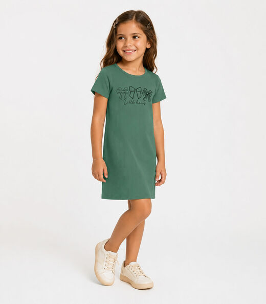Vestido Infantil Ribana Canelada E Estampa Select Verde