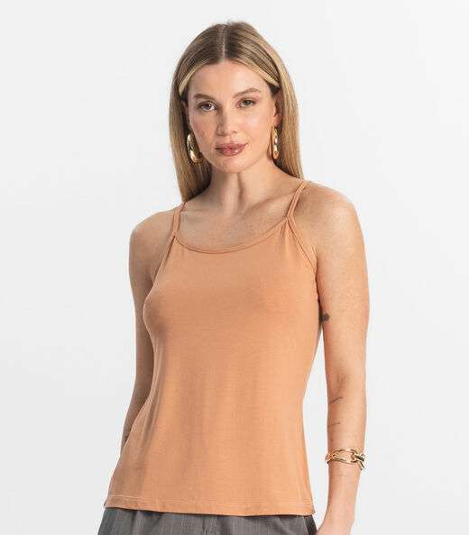 Blusa de Alça Feminina Viscotorcion Básica Rovitex Marrom