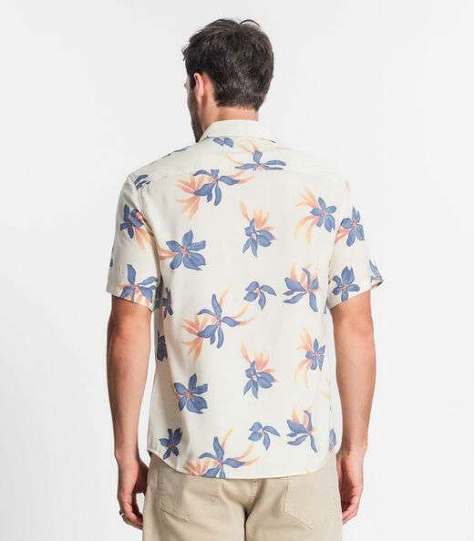 Camisa Masculina Florida Com Botões Select Bege