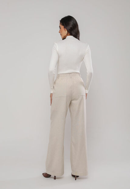 Blusa de Tricot Canelado Gola Alta Branco Salvatore