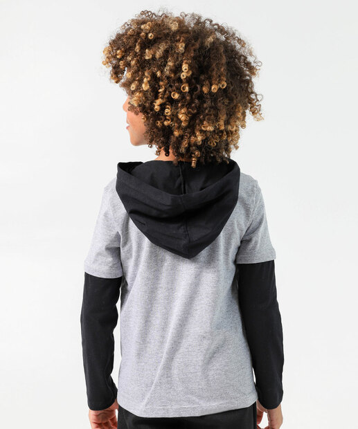 Camiseta Infantil Manga Longa Capuz Marisa Tam 4 a 10 Cinza