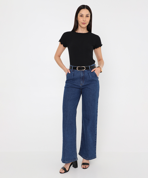 Blusa Feminina Canelada Manga Curta Marisa Preto