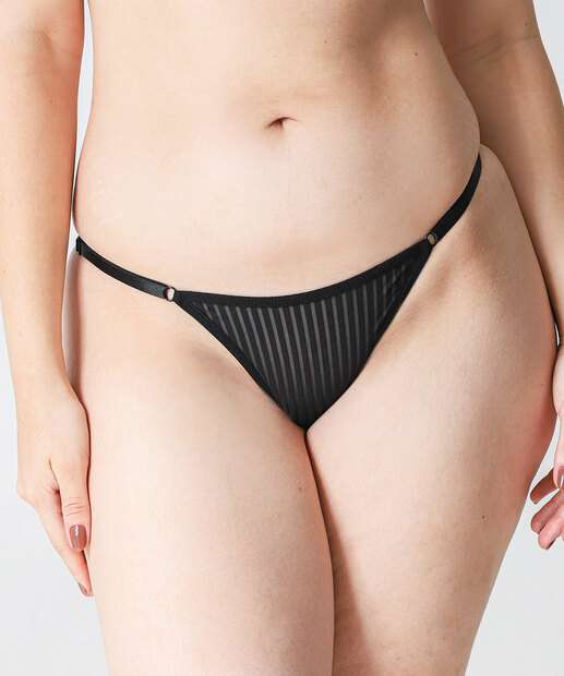 Calcinha String Listras Tule Marisa Preto