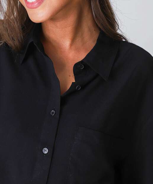 Camisa Cropped Feminina Lisa Manga Curta Marisa Preto