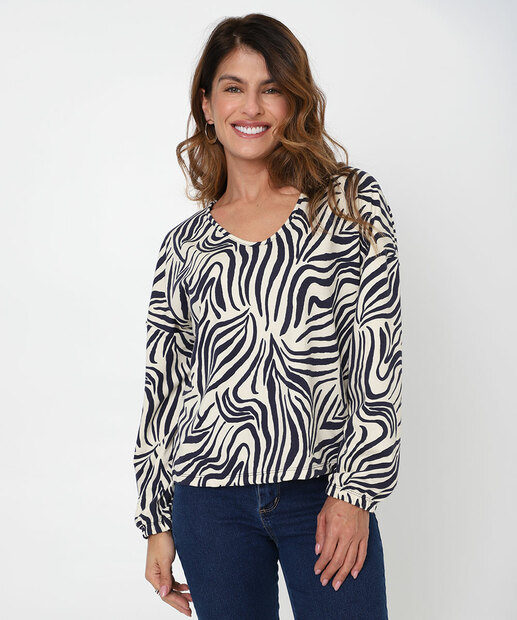 Image_Blusa Feminina Moletinho Estampada Manga Longa Marisa Bege