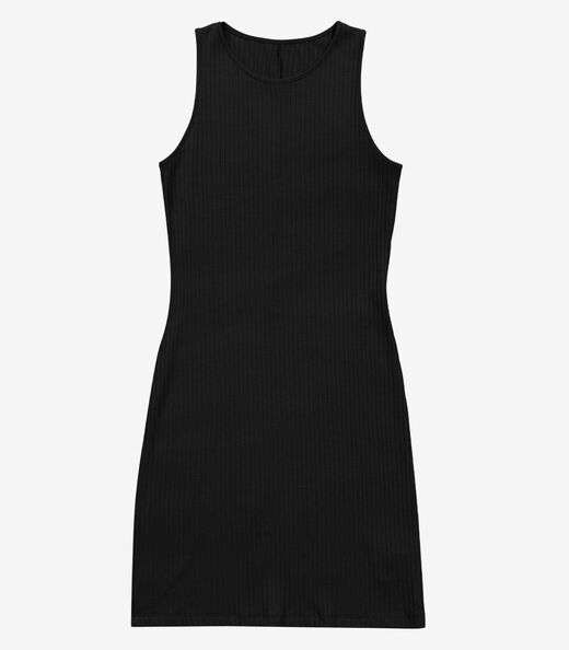 Vestido Curto Em Ribana Canelada Rovitex Preto