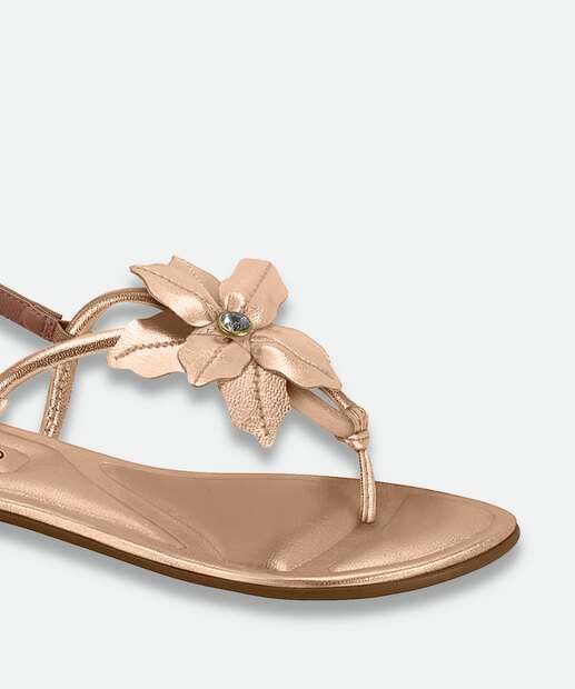 Sandália Feminina Rasteira Metalizada Beira Rio Rosê