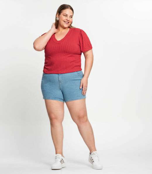 Blusa Canelada Plus Infinita Cor Vermelho