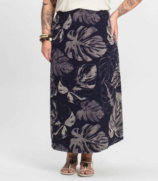 Saia Midi Plus Size Infinita Cor Azul