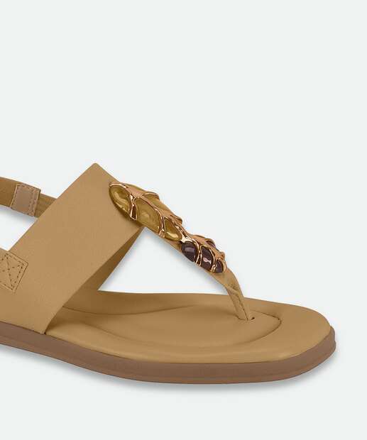 Sandália Feminina Rasteira Pedras Sintéticas Modare Bege