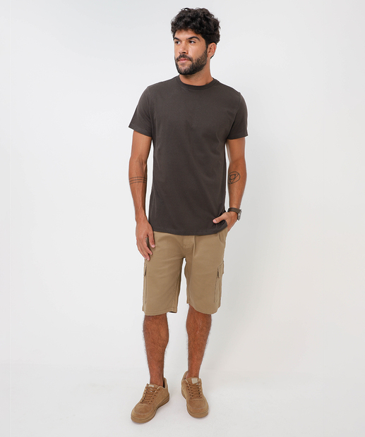 Camiseta Masculina Básica Manga Curta Marisa Marrom