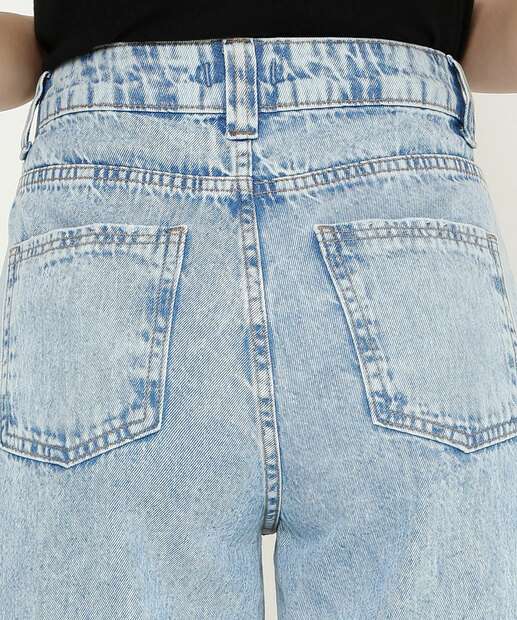 Calça Jeans Destroyed Wide Leg Pantalona Feminina Marisa