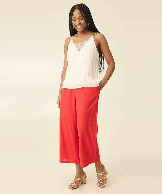 Blusa Regata Feminina Recorte Renda Lurex Alças Finas Marisa  