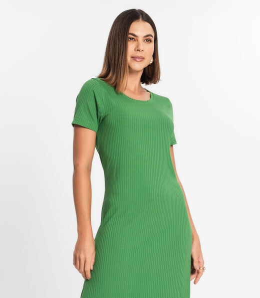 Vestido Midi Ribana Canelada Básico Rovitex Verde