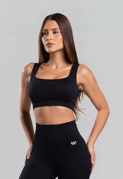 Conjunto Fitness sem Costura Top e Legging em Poliamida Preto Wemood