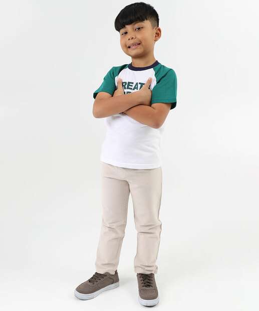 Camiseta Infantil Estampada MR Tam 4 a 10 Off White