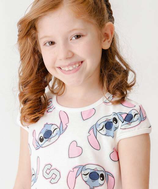 Vestido Infantil Stitch Manga Curta Disney Tam 4 a 10