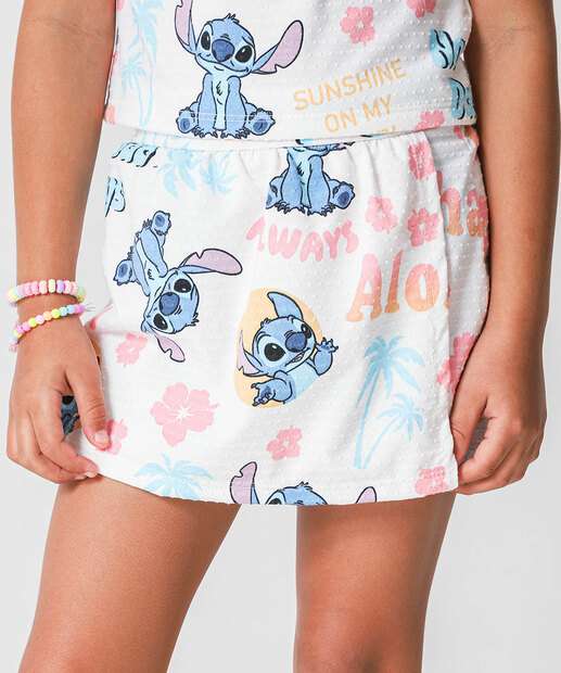 Short Saia Infantil Textura Stitch Tam 4 a 10 Off White