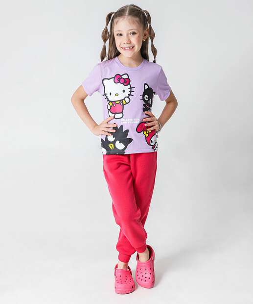 Camiseta Infantil Estampa Hello Kitty Tam 4 a 10 Lilás