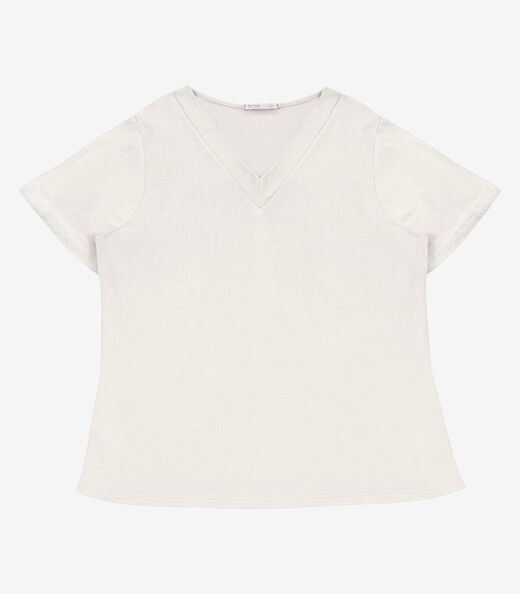 Blusa Visco Tricot Plus Size Secret Glam Bege