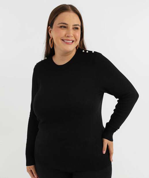 Image_Suéter Plus Size Feminino Tricô Pérolas Marisa Preto