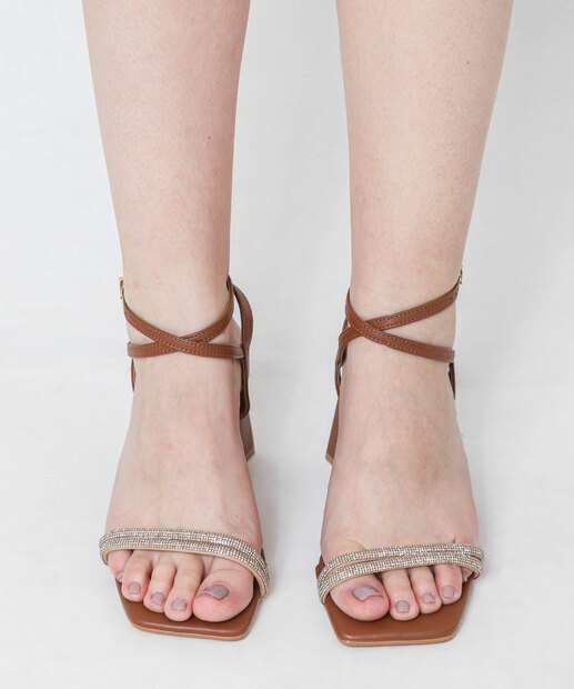 Sandália Feminina Salto Grosso Vizzano Caramelo