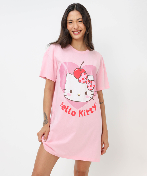 Image_Camisola Estampa Manga Curta Coração Hello Kitty Rosa