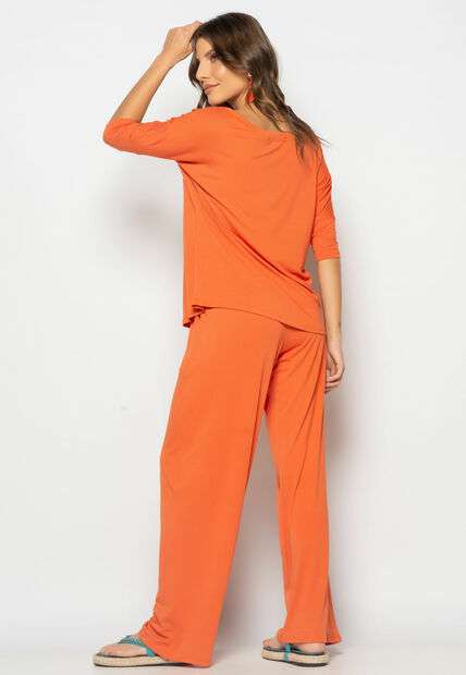 Conjunto Blusa Canoa 3/4 e Wide Leg Malha Terra Salvatore
