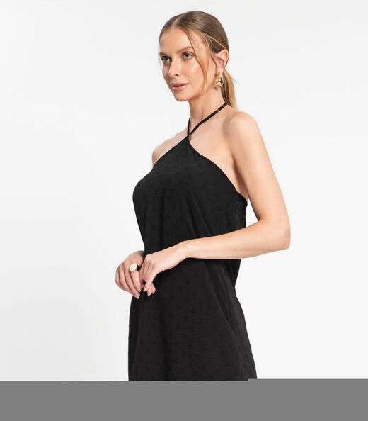 Vestido Midi De Alça E Babados Em Air Flow Rovitex Preto