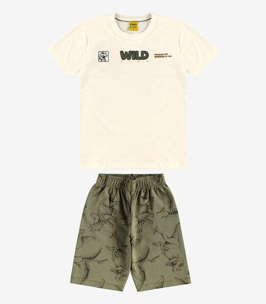 Conjunto Infantil Camiseta Com Bermuda Rovi kids Bege
