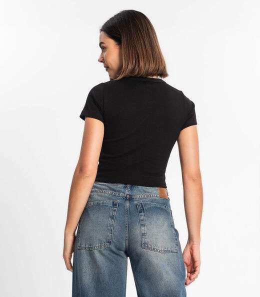 Blusa Cropped Ribana Básica Rovitex Branco