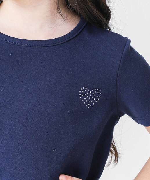 Camiseta Infantil Cotton Strass Marisa Tam 4 a 10 Azul