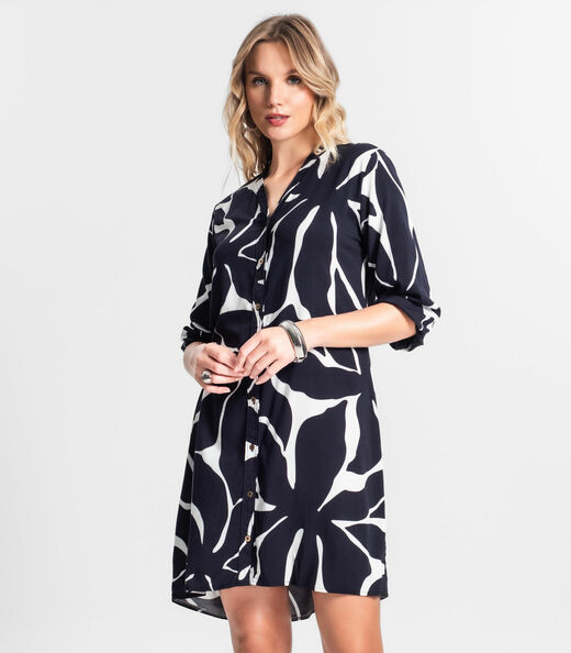 Vestido Chemise Estampado Feminino Endless Preto