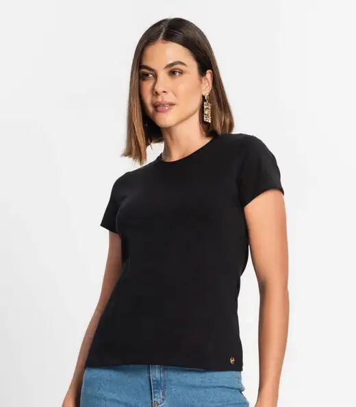 Blusa Feminina Cotton Leve Básica Rovitex Preto