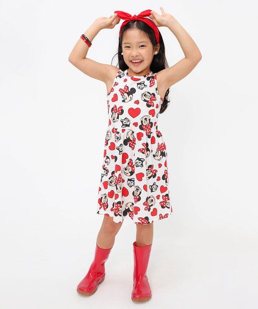 Vestido Infantil Minnie Disney Tam 4 a 10 Off White