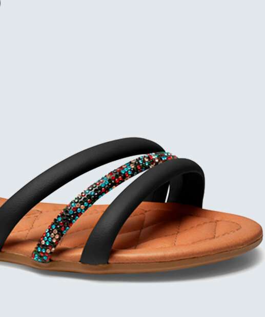 Sandália Feminina Rasteira Strass Amarração Mississipi